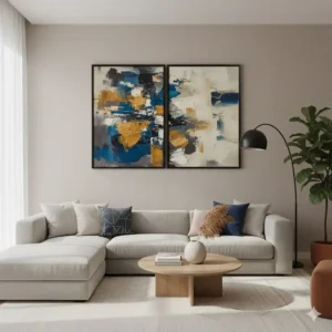 A beautiful piece of big framed wall art displayed as a two-piece diptych, showcasing how large artwork can be split for visual interest.