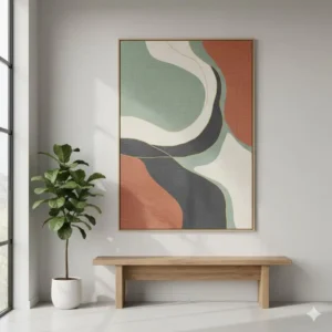 A close-up of a canvas-wrapped modern fabric wall art piece showing high-quality material texture.