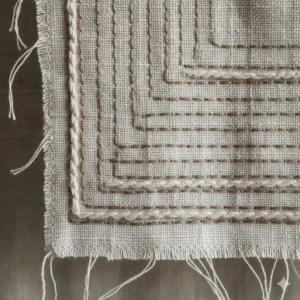 Close-up detail showing the high-quality linen fabric and intricate stitching of these large cloth wall hangings.