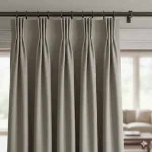 Detailed image of a custom curtain panel with a refined French pleat style for hanging fabric elegantly.