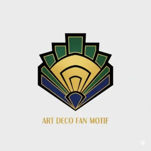 A stylized graphic of the iconic stepped or fan motif, a classic element often used in Art Deco design and wall art deco pieces.
