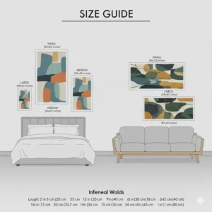 Mid-century inspired modern fabric wall art with retro colors and circular motifs.