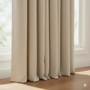 Close-up illustration of a curtain panel's weighted bottom hem, demonstrating how it improves the fall and drape of hanging fabric.