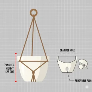 Close-up illustration of the drainage hole and plug system used in 8 inch hanging pots.