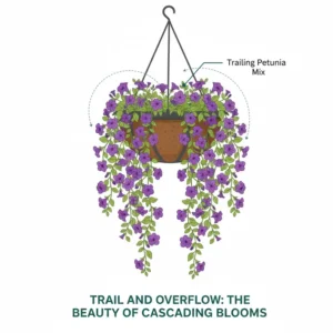 An artistic representation of the long trailing growth habit of plants from hanging basket seeds.