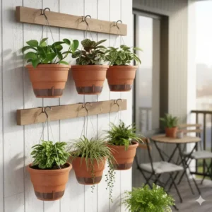 Functional self-watering 6 hanging planter system designed for easy maintenance of indoor greenery.