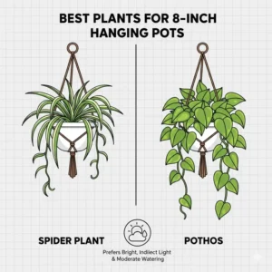 A visual guide featuring the best trailing plants that thrive in 8 inch hanging pots indoors.