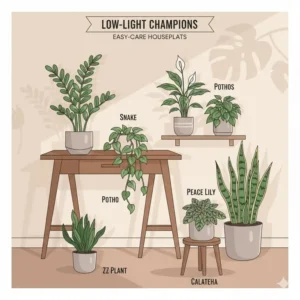 A collection of easy-care champions representing the best indoor plants low light for sale for beginners.