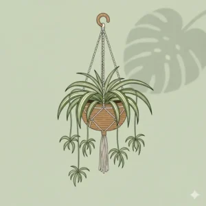 A detailed drawing of a variegated spider plant, one of the easiest tropical plants for hanging baskets.