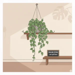 A beautiful trailing Pothos illustration highlighting decorative indoor plants low light for sale.