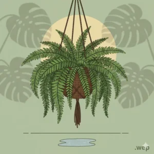 A lush green Boston fern illustration, ideal for shade-loving tropical plants for hanging baskets.