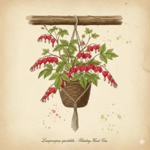 Decorative Bleeding Heart Vine with red flowers, unique among hanging plants good in shade.