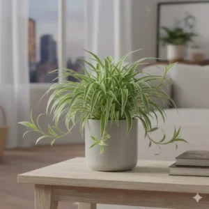 Healthy Spider Plant with many offshoots, available now as part of our low light houseplants for sale.