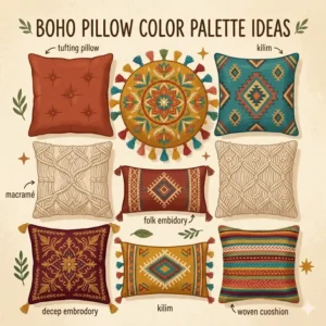 A professional color palette guide showcasing different shades and tones for colorful boho throw pillows.