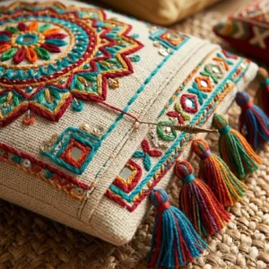 Detailed illustration showing the tufted stitching and durable seams of high-quality large bohemian floor cushions.