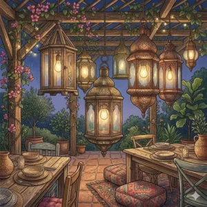 Vibrant mosaic glass Turkish lamp representing a colorful bohemian light fixture style.