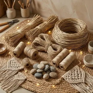 A detailed look at natural fibers like seagrass and jute used to create authentic boho lighting fixtures.