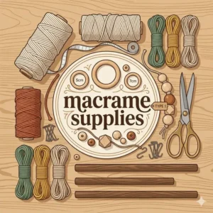An instructional illustration comparing different types of macrame supplies highlighting single-twist, three-ply, and braided cotton cords.