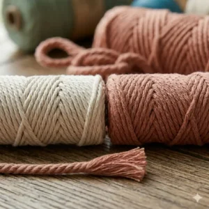 Side-by-side comparison of 3mm and 5mm macrame yarn to show thickness differences for various knotting projects.