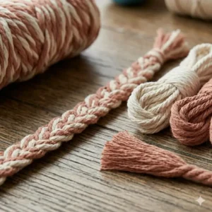 A spool of braided macrame yarn that does not fray, ideal for beginners practicing basic knots.