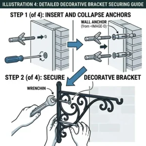 A comparison illustration showing indoor and outdoor uses of hanging brackets for planters.