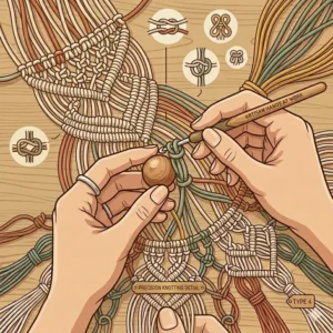 A close-up illustration of large-hole wooden and ceramic beads used to accessorize your macrame supplies and craft projects.