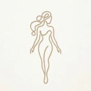 A sophisticated minimalist line art illustration, rendered with a clean rope art texture, depicting a female silhouette formed by a single continuous fiber line, set against a soft off-white background.