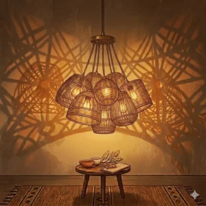 A handcrafted bamboo lamp shade boho dining room light providing a minimalist aesthetic.