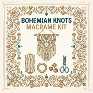 Stylishly designed packaging for a macrame kit, perfect for gifting to DIY enthusiasts and hobbyists.