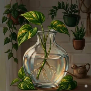 A helpful infographic guide highlighting the best low-light trailing house plants for dark rooms, including Pothos and Heartleaf Philodendron.