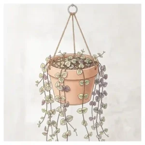 Delicate variegated String of Hearts, a popular choice among trailing succulents for hanging pots.