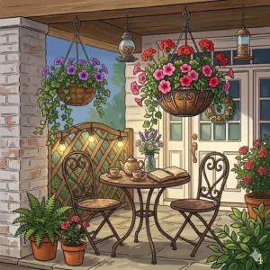 A gardener using a watering wand to maintain nice hanging baskets for healthy growth.