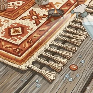 A demonstration of water resistance, with water beading on outdoor rugs 8x10 boho style.