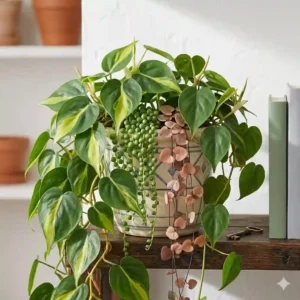 A Monstera Adansonii showing its characteristic fenestrated leaves while acting as stylish trailing indoor house plants.