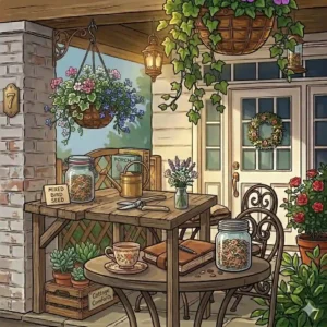Artistic macrame plant hangers holding nice hanging baskets for a stylish boho-themed room.