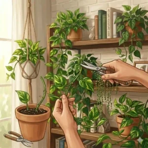 An illustrative checklist identifying non-toxic, pet-safe trailing house plants like the Spider Plant and Boston Fern.